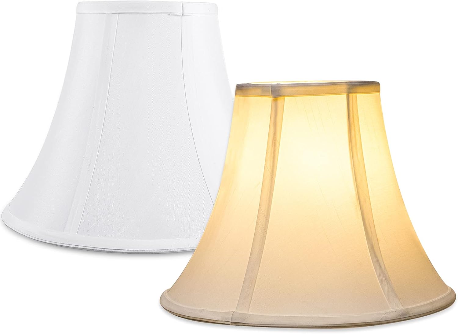 Bell Lamp Shades Set Of 2, Spider Silk Shantung for Table & Floor Lamps, White, 8''x16''x11'' White 8''x16''x11''