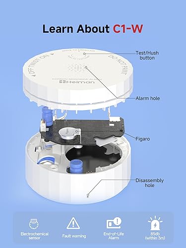 Miniatura 5 de HEIMAN Mini detector inteligente de monóxido de carbono WiFi detector de CO, alertas de aplicaciones móviles, alarma de monóxido de carbono portátil