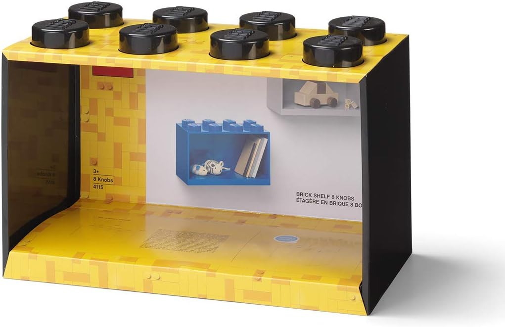 Room Copenhagen, Lego Brick Shelf Box - Stackable or Mountable Storage Compartment - 8 Stud, Black