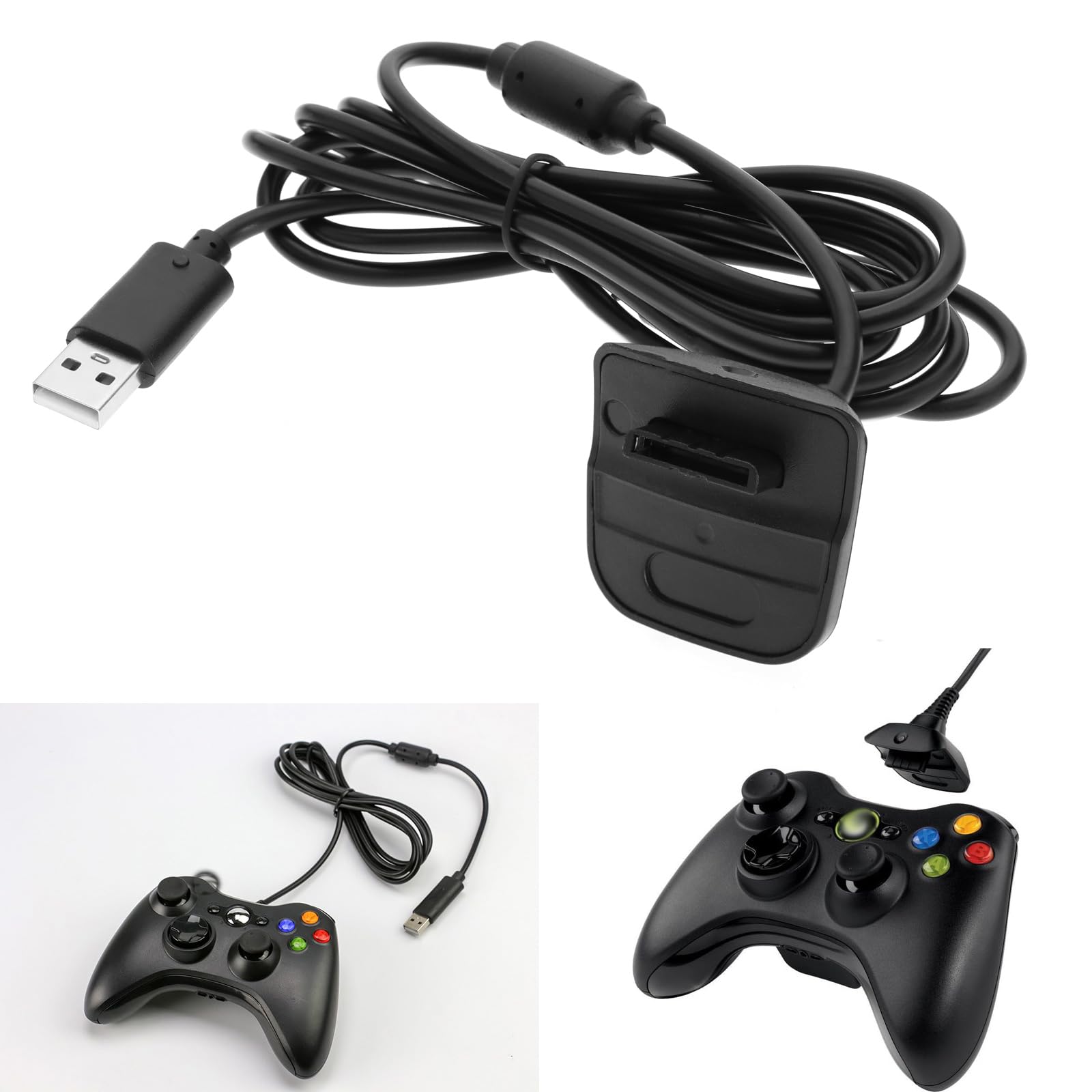 Create idea 2 cavi di ricarica USB di ricambio compatibili con Xbox 360/360 Slim Controller Caricabatterie Accessori Nero
