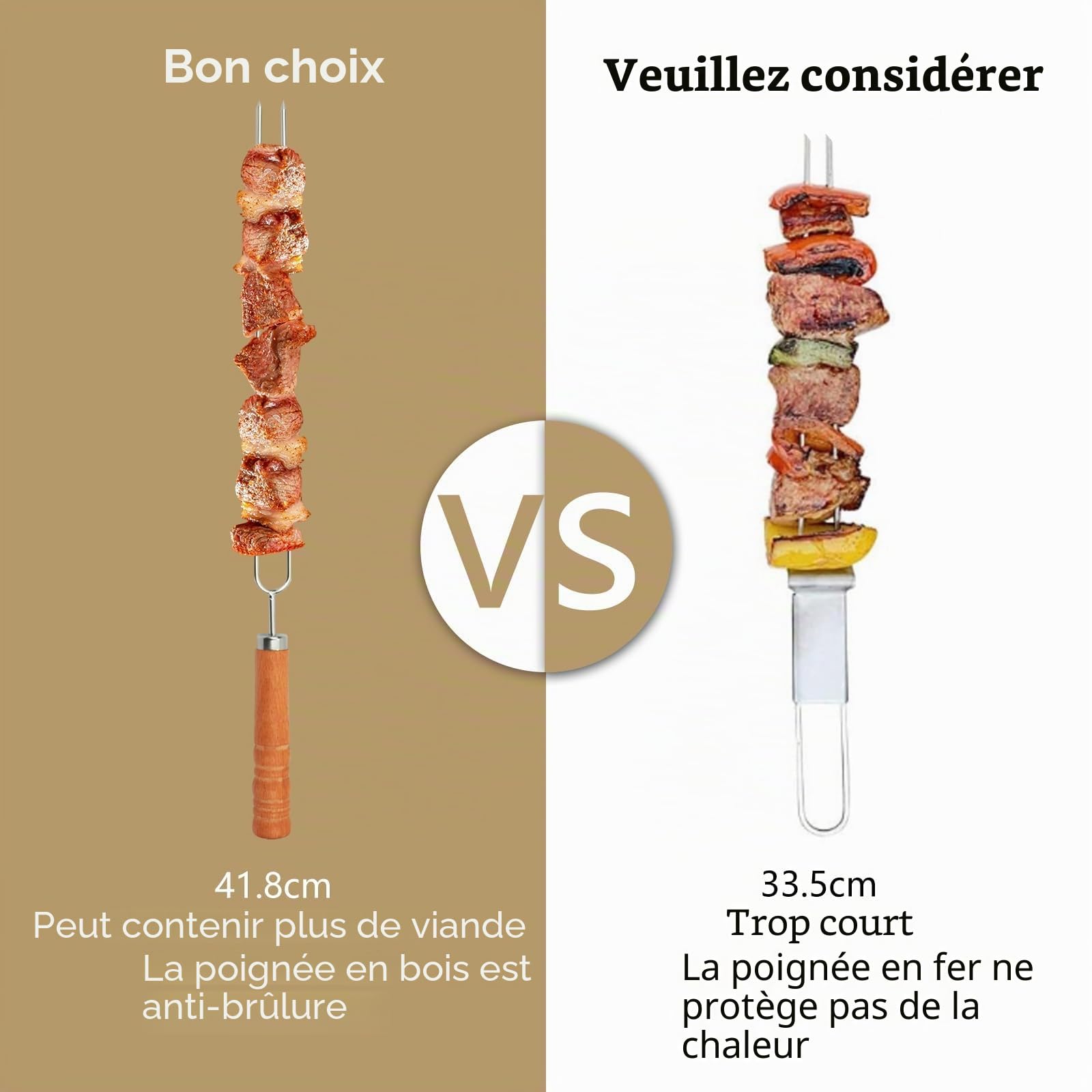 BIGP Lot de 8 Brochettes pour Barbecue, Double Pique a Brochette pour Barbecue, 41.8cm Brochettes à Viande Acier Inoxydable pour Barbecue Brochette, Réutilisable Accessoire Barbecue