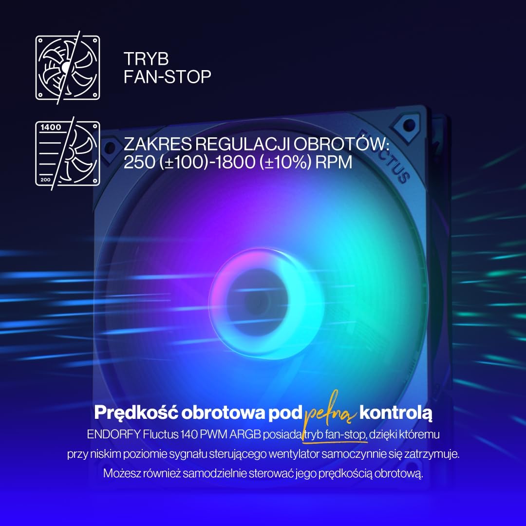 ENDORFY Fluctus 140 PWM ARGB, wentylator obudowy komputerowej, wysoka wydajność i cisza, 140 mm, podświetlenie ARGB | EY4A004