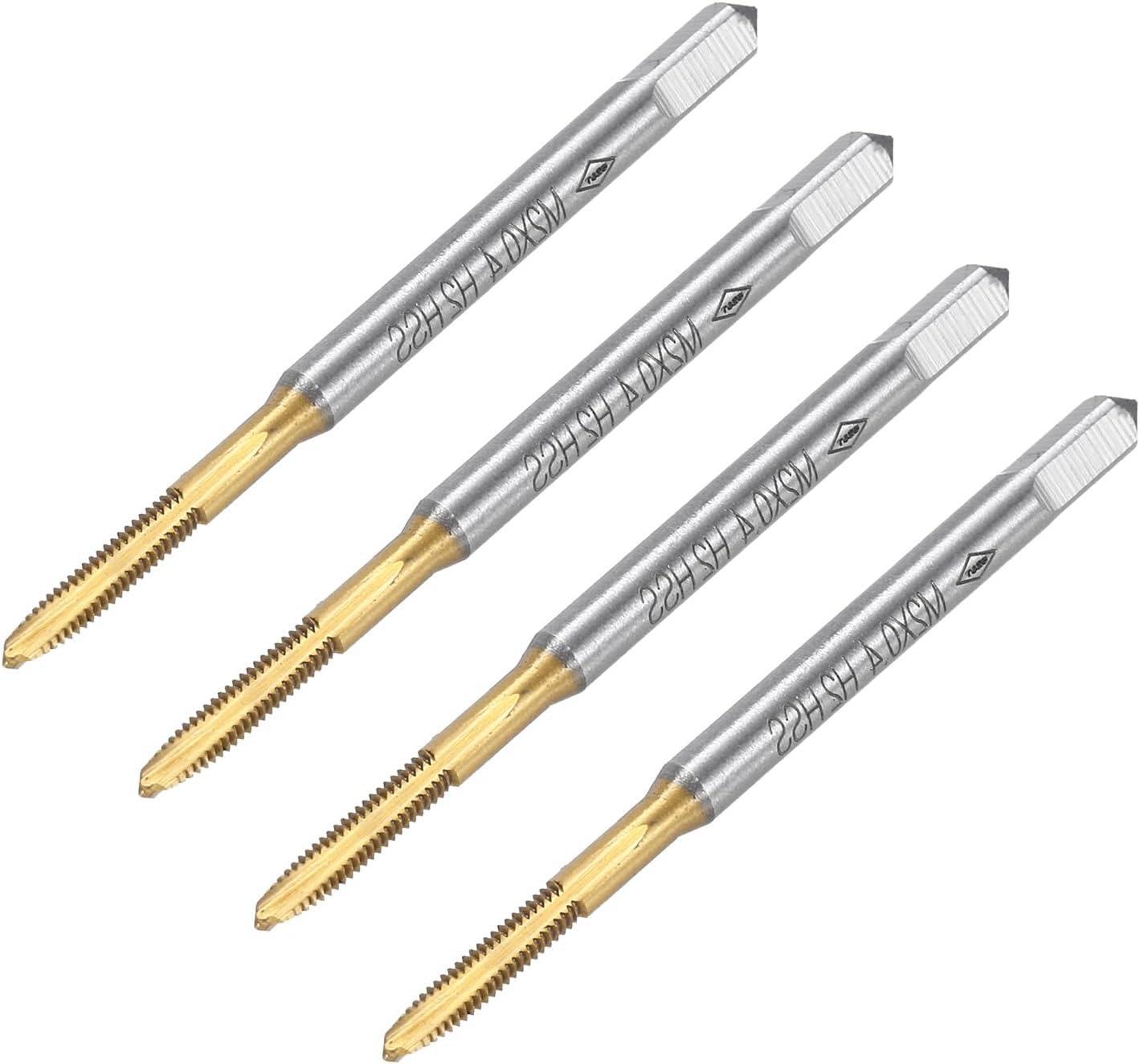 uxcell 4pcs Spiral Point Plug Taps, M5 x 0.8 Metric Thread Screw Tap, Titanium Coated High Speed Steel 6542, Machine Tapping Threading Repair Tool