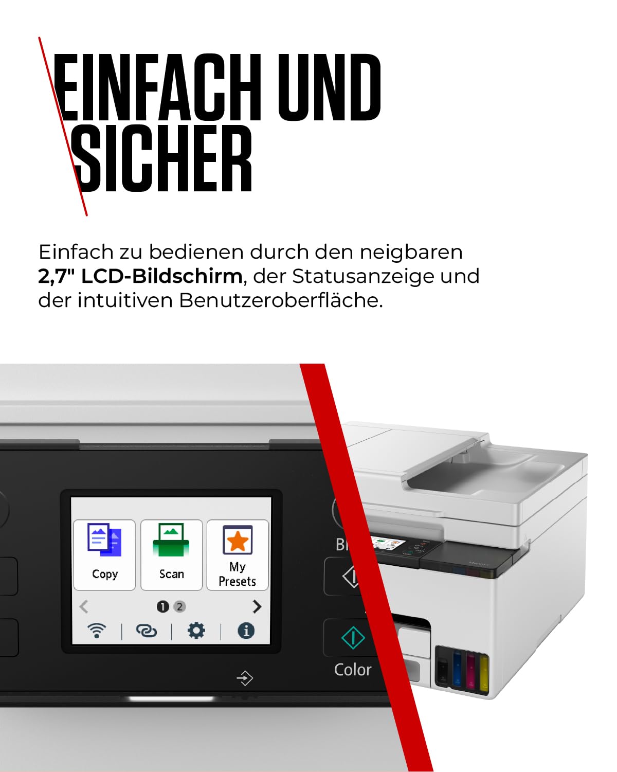 Canon MAXIFY GX2050 Tintenstrahldrucker 4-in-1 Multifunktionsgerät DIN A4 (Drucker, Scanner, Kopierer, Fax, ADF, 600x1200 DPI, WLAN, USB, 15/10 ISO-Seiten/Min., Duplexdruck, 250 Blatt Kassette) weiß