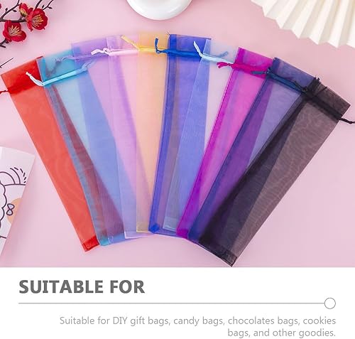 Miniatura 8 de 50 bolsas a granel para abanicos de mano con cordón, bolsas plegables de organza para abanicos, bolsas de tul largas de malla, bolsas de organza