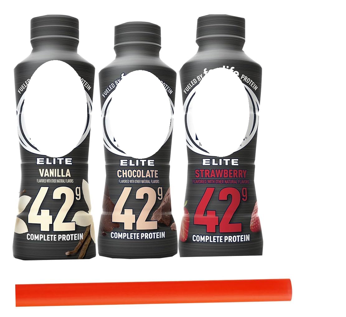 SEDLAV Straw for Fairlife Core Power Elite High Protein Shake, Variety Pack, 1 Chocolate, 1 Vanilla, 1 Strawberry, 42g Bottle, 14oz (3pk, 1 Chocolate 1 Strawber