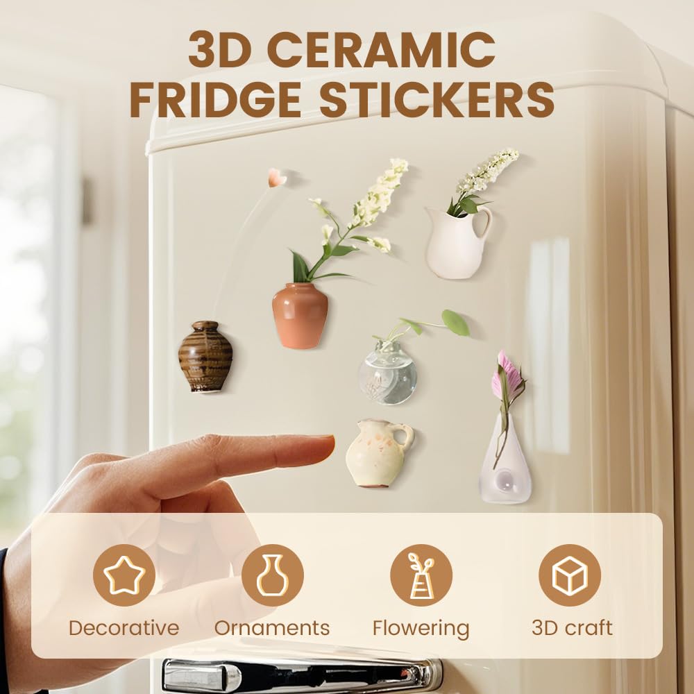 Mini wazon na lodówkę, 2025, nowy mini wazon ceramiczny, magnesy na lodówkę, wazony na pąki, ceramiczny, 3D, zabawne, akcesoria do lodówki, dekoracja kuchni, biura, 8 szt