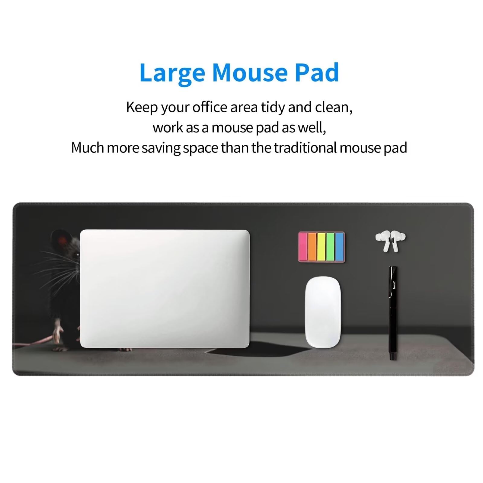Tappetino Mouse, Tappetino Mouse Gaming Grande XXL 1500x800x3mm Tappetino Scrivania Mouse Pad, Base in Gomma Antiscivolo, Bordi Cuciti,Lavabile, Mousepad per Ufficio e Gaming (Mouse nero) R-267