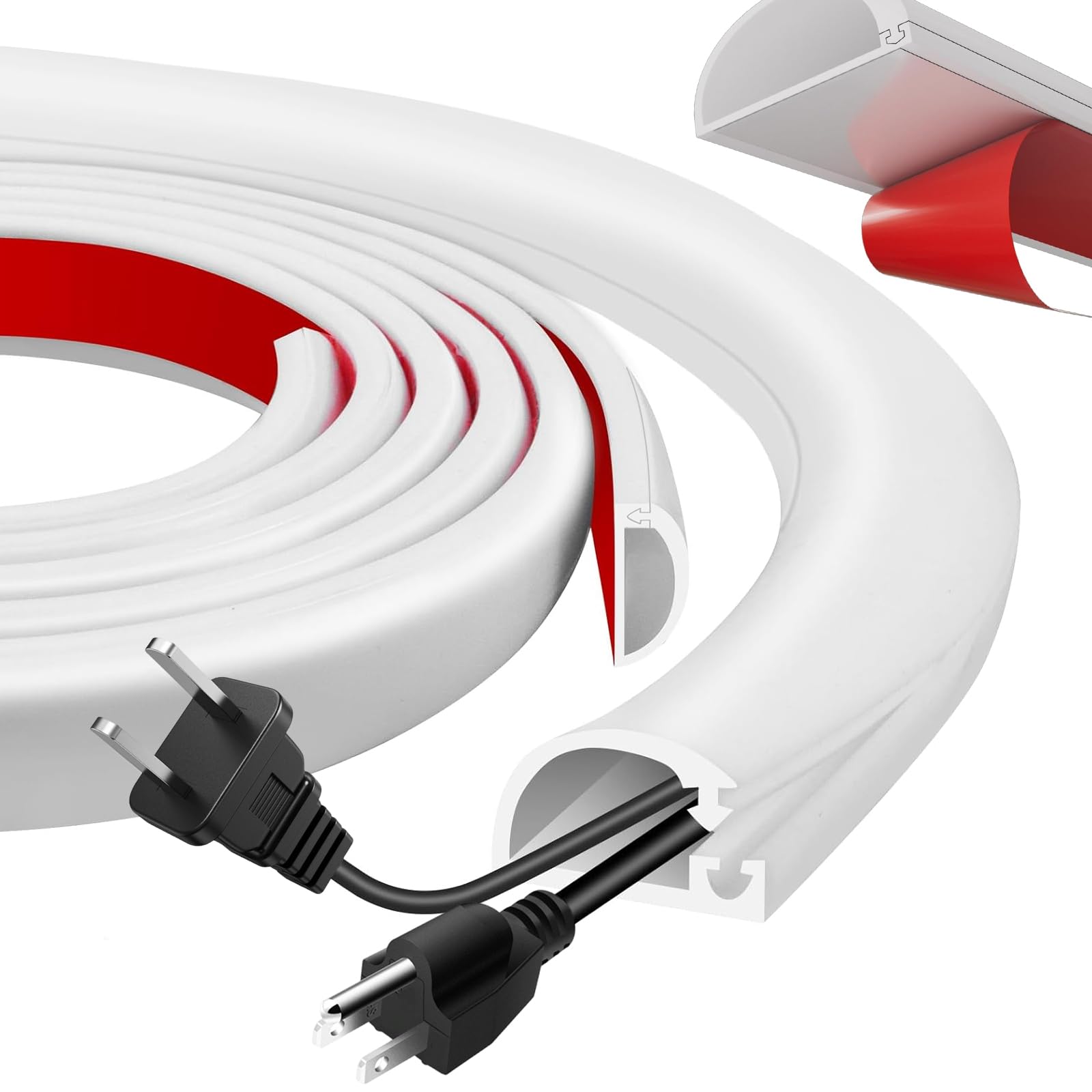 3M Goulotte Passe Cable, Auto-adhésif Cache Cable TV Mural Demi-Rond en PVC Souple, Mini Goulottes de Câbles, Goulotte Electrique, Cache Cable Sol Flexible, pour Sol, Mural, TV, Bureau et Maison