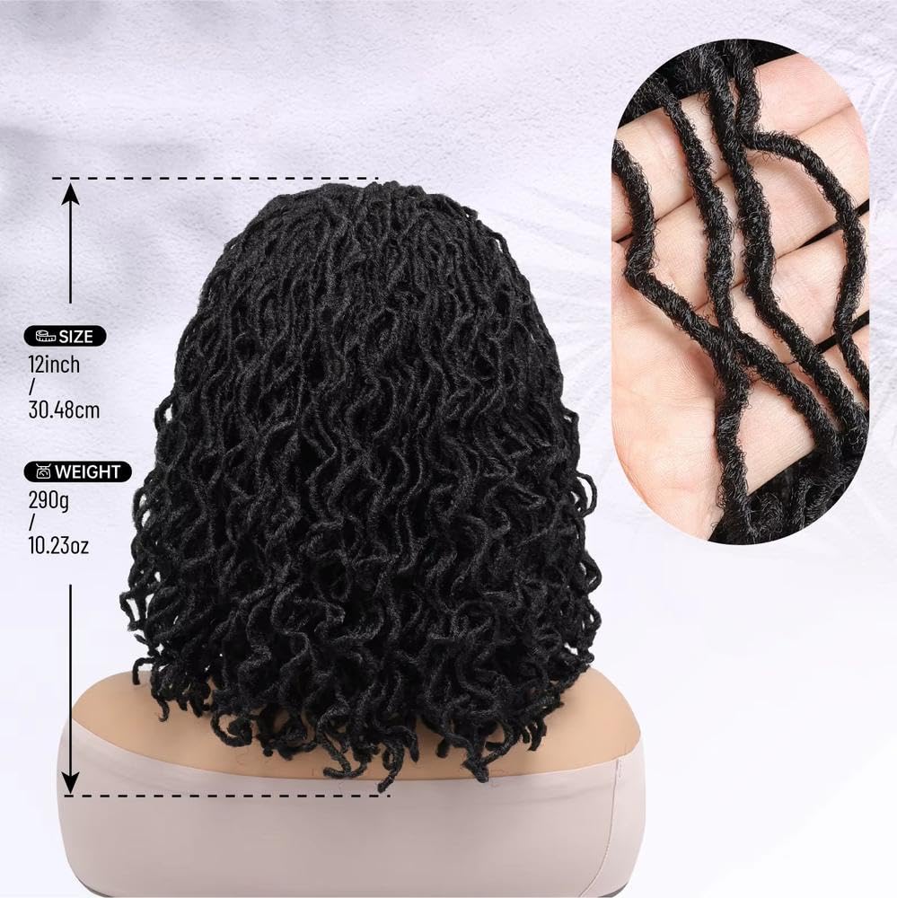 Haarpflege 12-Zoll-Dreadlock-Perücke Mit Voller Spitze Kurze Afro-Locken Künstliche Locs Leimlose Knotenlose Box-Zöpfe Leicht Für Alltag Und Party(1)