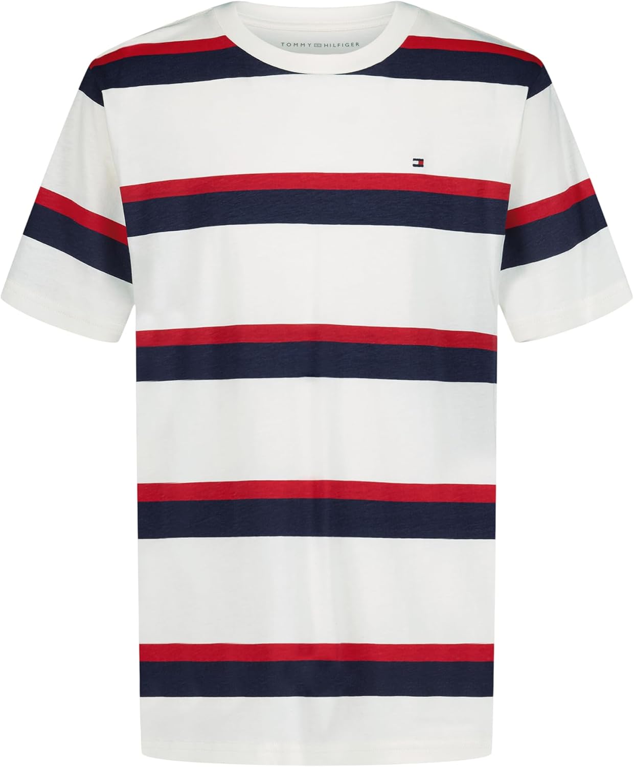 Tommy Hilfiger Boys Short Sleeve Striped Crew Neck T-Shirt, Soft, Comfortable, Relaxed Fit