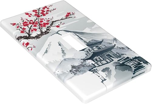 Miniatura 32 de Toggle Light Switch Wall Plate, Japanese Cherry Blossoms Mountain Tower Double Switch Cover, Size 2-Gang 4.5" X 4.5