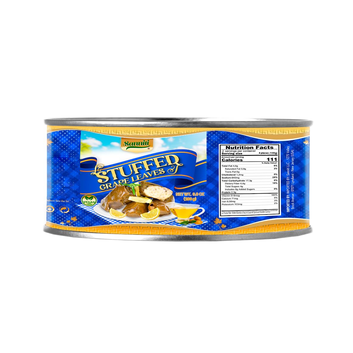 Sanniti Dolmas Stuffed Grape Leaves | Ready to Eat | Easy Peel Open Can, 9.8 oz (Pack of 2)