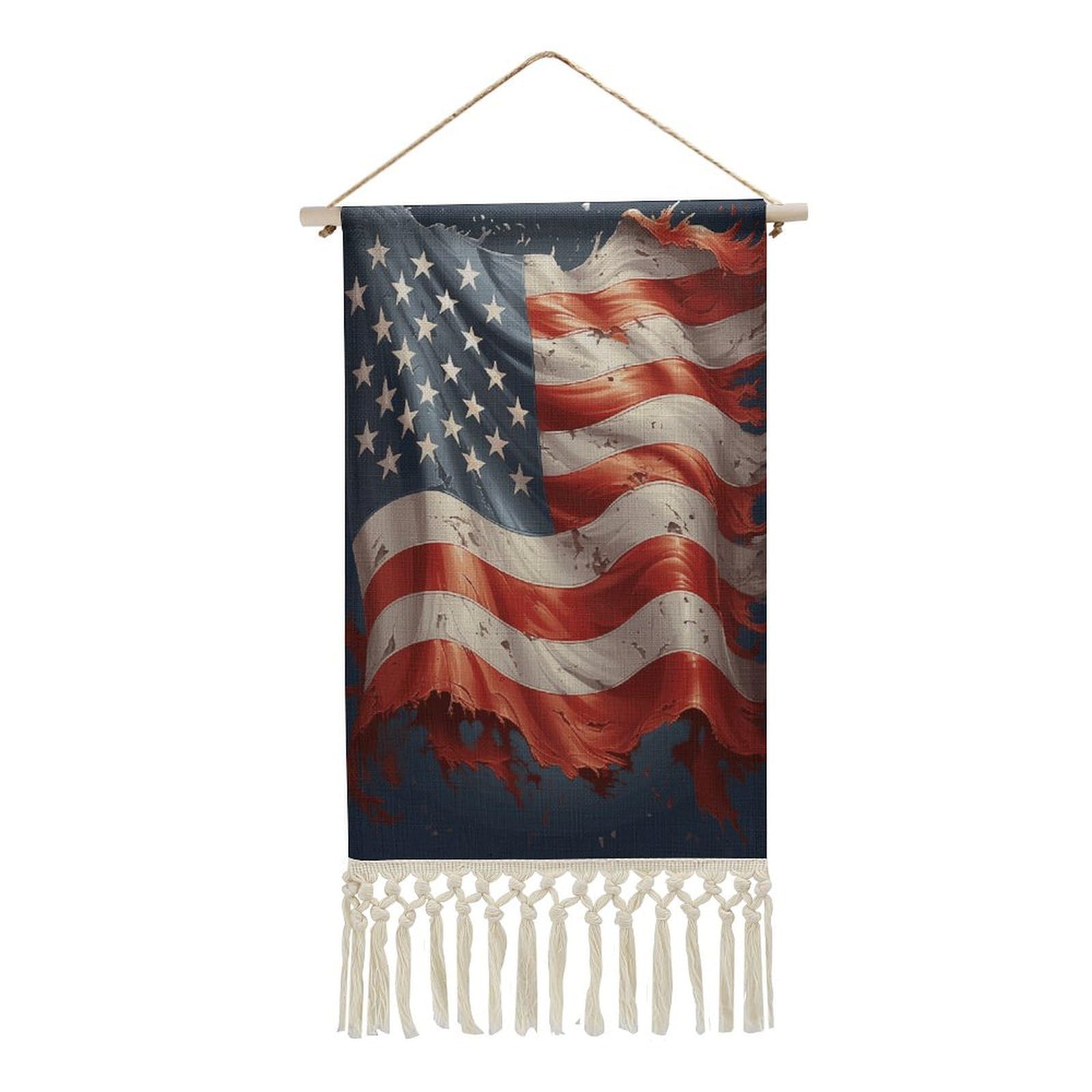 Adfgyerh Style Stars And Stripes Tapestry With Tassels Cotton And Linen Hanging Posters, Wall Art For Travel Gift, Wall Tapestry For Office Home Decor Bedroom Living Room Decor