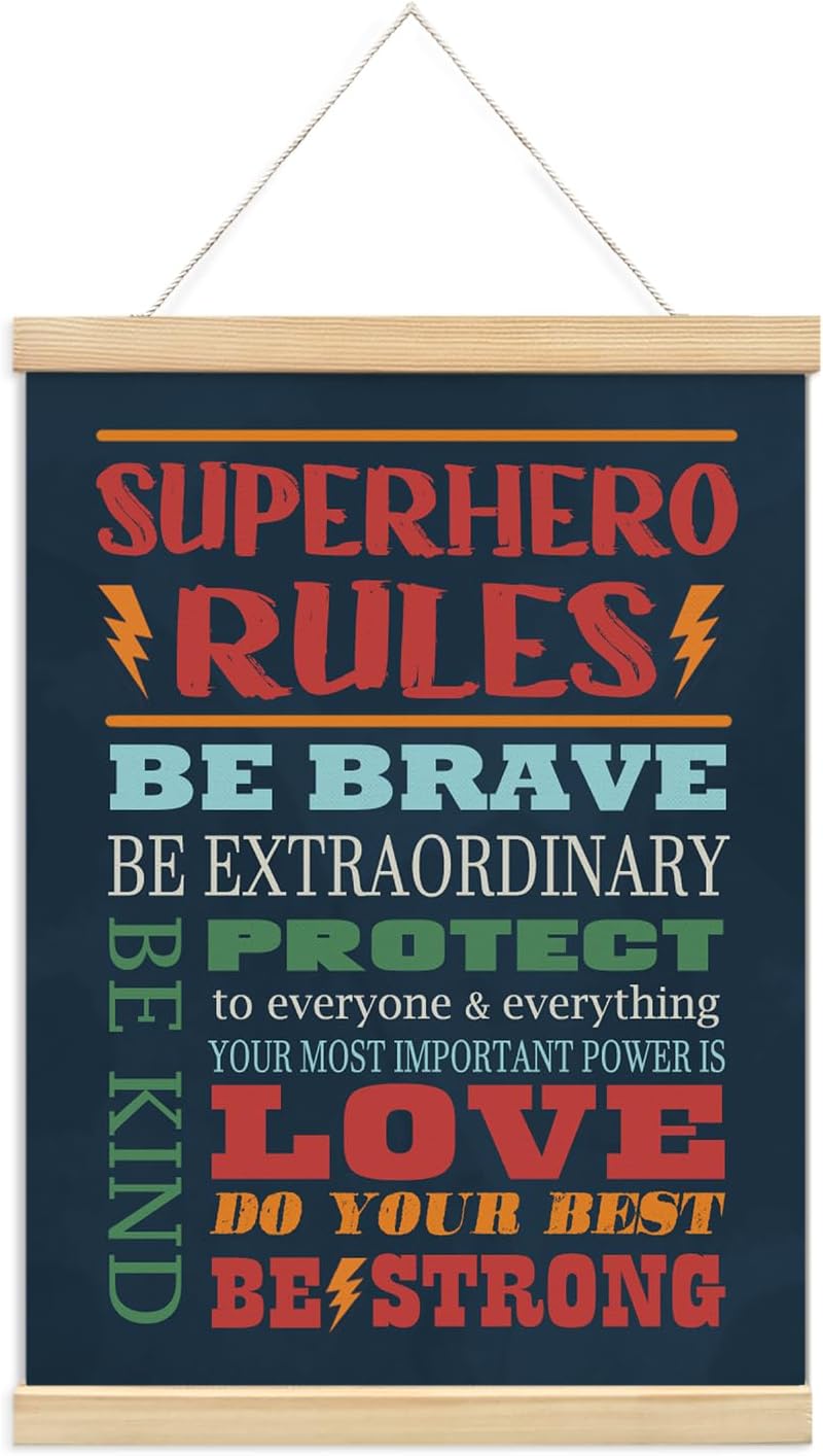 foedor Inspirational Quote hero Rules Room Decor,Cool Wall Decor for Boys Bedroom Playroom Toddler and Kids Room,Hanging Flag Banner Wall Decor for Kids Room Nursery,12x16 Inch, white