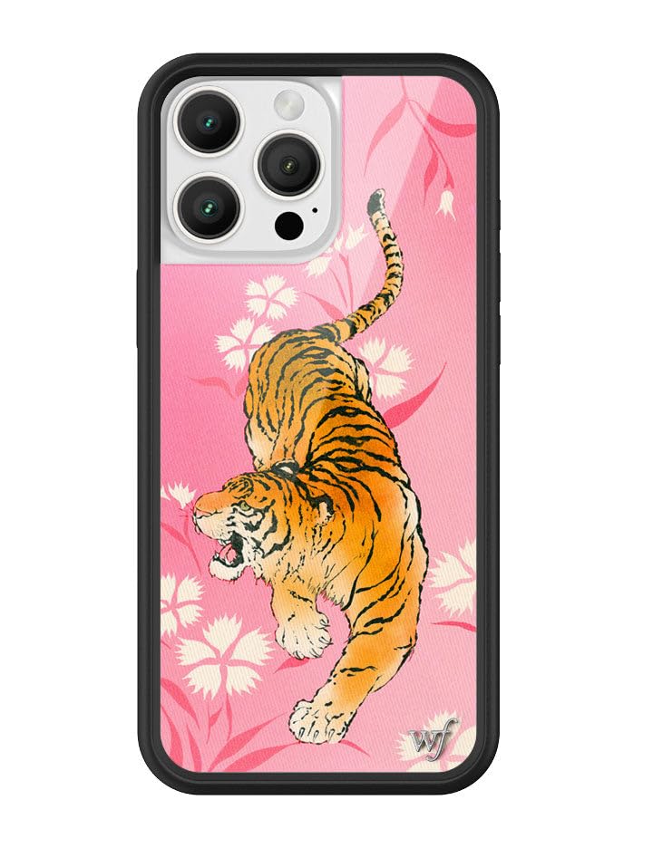 Image of Wildflower Cases - Compatible with iPhone 16 Pro Max | Protective Black Bumper, 6.5ft Drop Test Certified, Women Owned Small Business | Pink Orange Cat Dainty Aesthetic Trendy | Tiger Blossom
