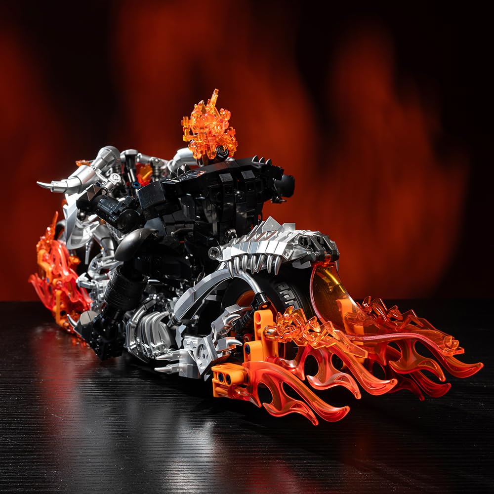 Hero Ghost Knight Klemmbausteine ​​Technik, Kreatives Motorrad Stunt Man Modellbausteine, Flame Skull Man Cooles Fahrzeug Spielzeug Geschenk für Erwachsene