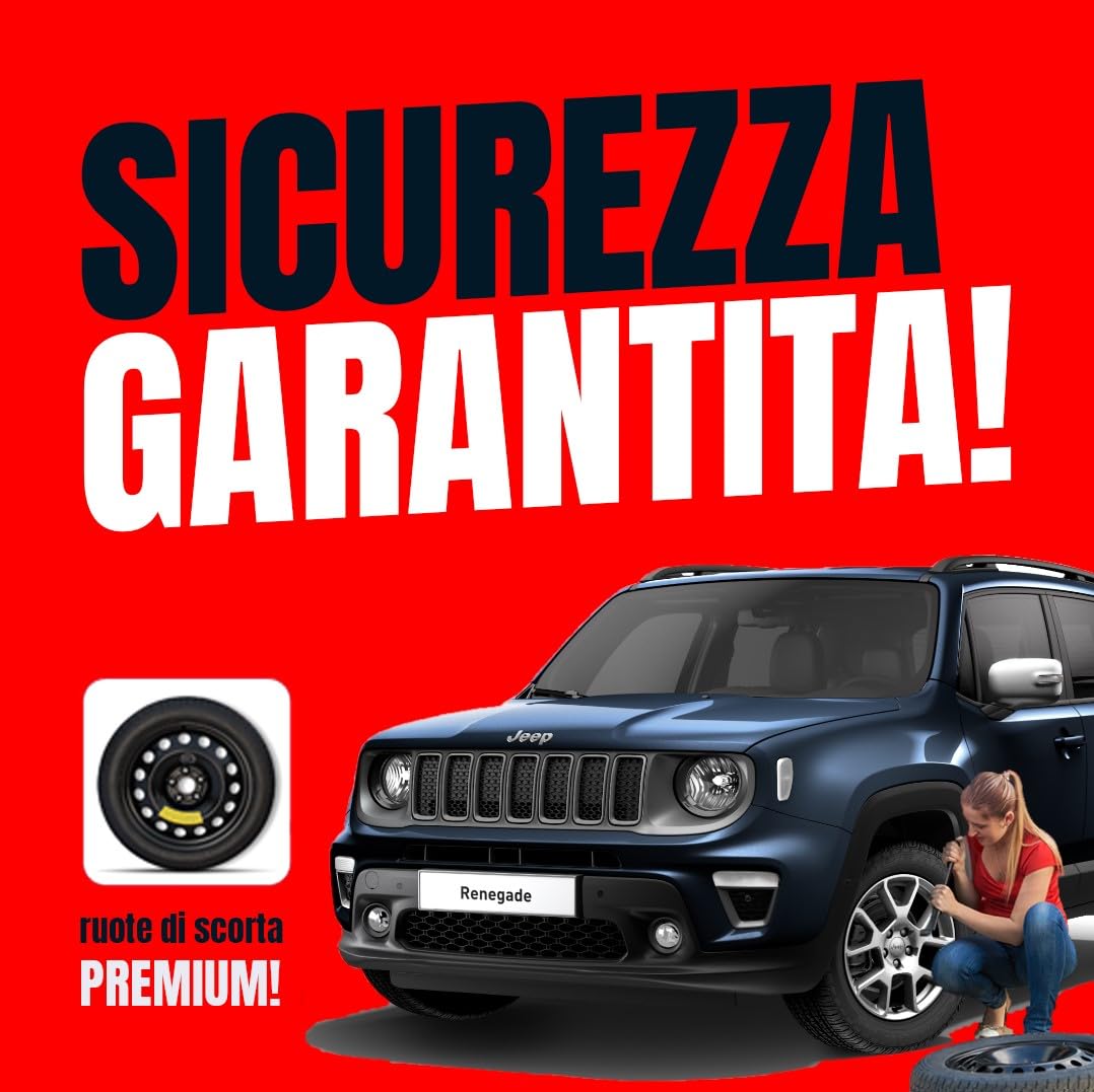 Ruotino Di Scorta Compatibile con Jeep Renegade (BU) 5 Fori Gomma 125/80 R17 Da Anno 2014 Fino ad Anno 2025 Con Kit Accessori Cric Crick Chiave e Sacca 125 80 17 17"