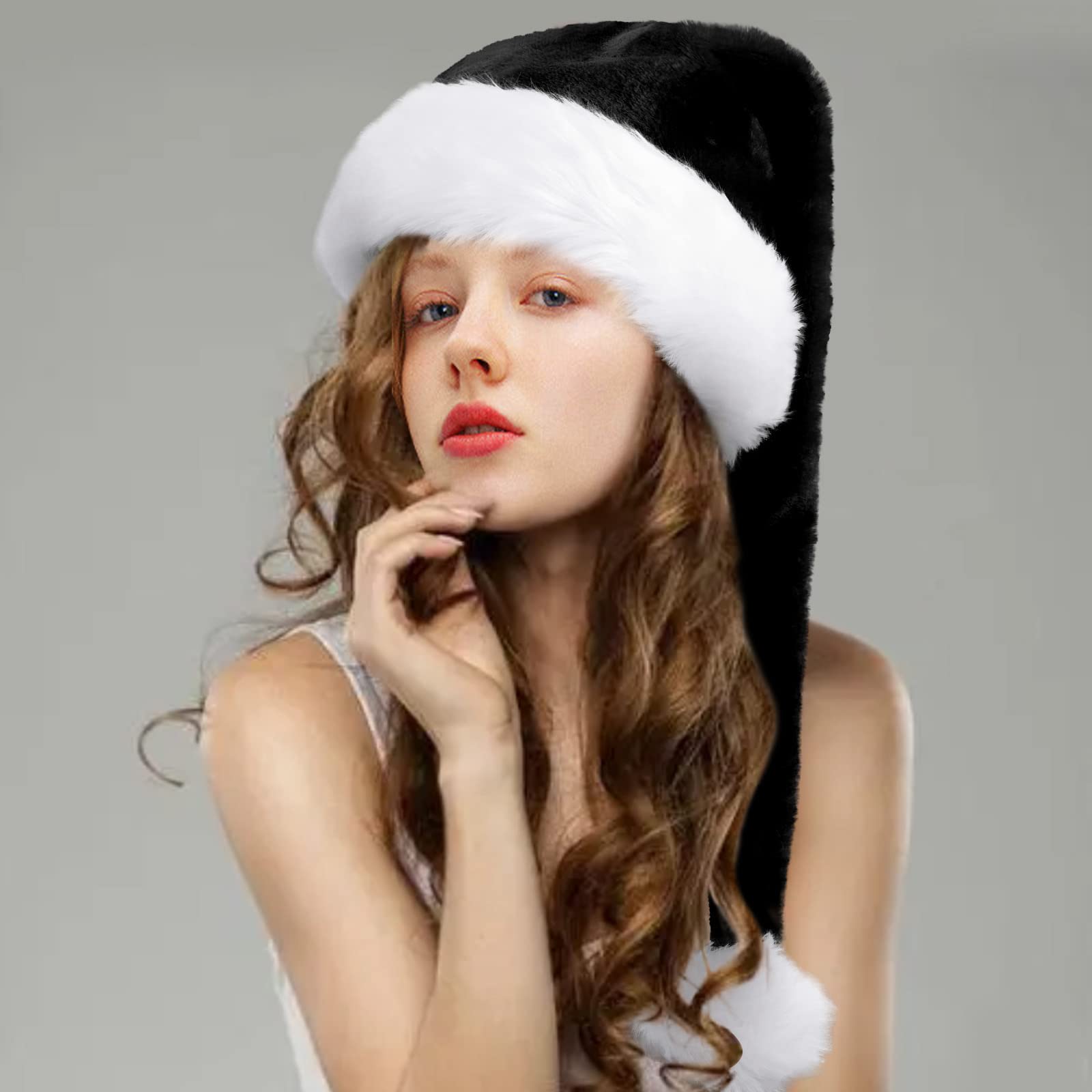 KONVINIT Cappello Natale,Cappello Babbo Natale Adulti,Cappello Babbo Natale Lungo,Cappello Babbo Natale Peluche per uomo e donna