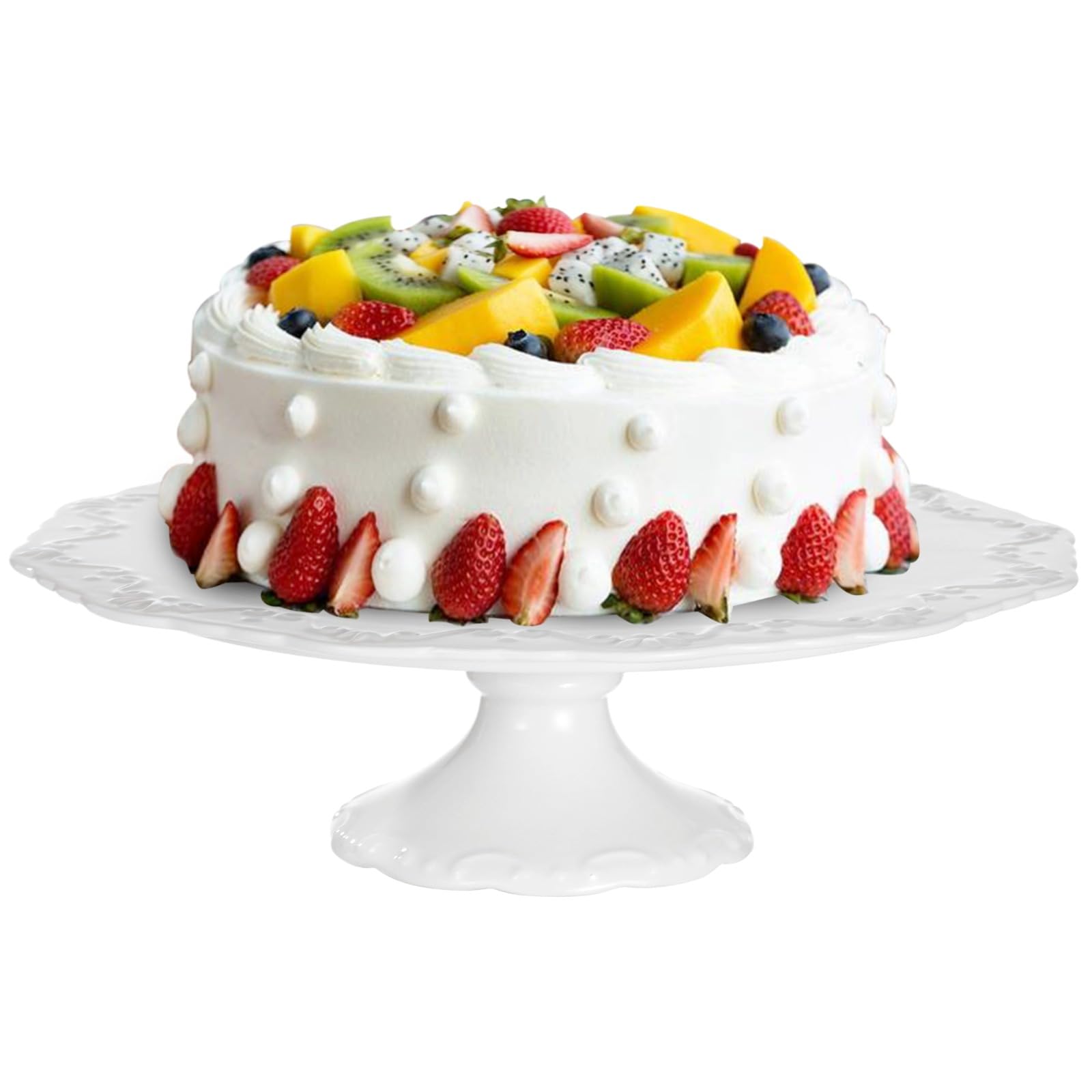 Kuchenständer 12 Zoll, elegante weiße Keramik Tortenplatte mit geprägtem Design im europäischen Stil, runder Dessertständer mit Fuß für Abschlussfeier, Geburtstag, Hochzeit und Dekoration zu Hause