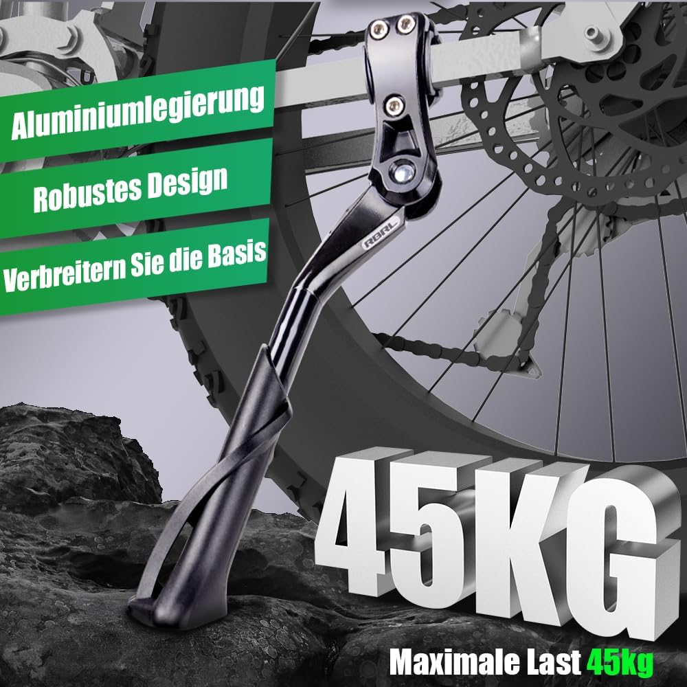 RBRL Bicycle Stand 24-29 Inches, Height-Adjustable Aluminium Side Stand with Non-Slip Base, Bicycle Stand for Mountain Bike, Trekking Bike, City Bike 