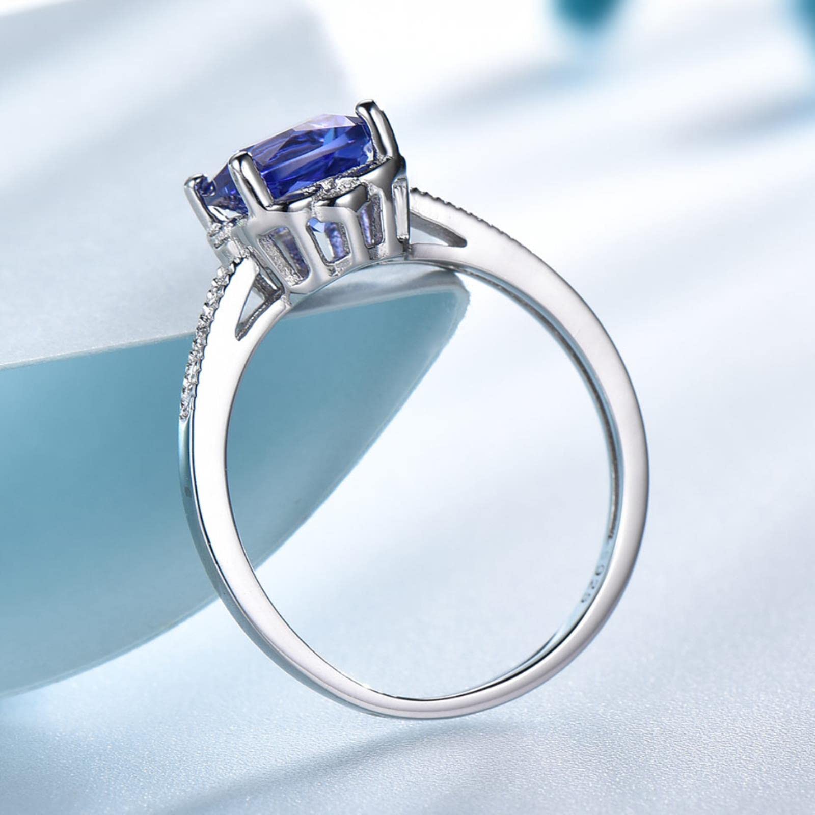 Anillos De Declaración Azul Tanzanita Creados Románticamente, Joyería De Plata 925 para Mujer, Regalos De Compromiso para Fiesta De Boda, Joyería Fina