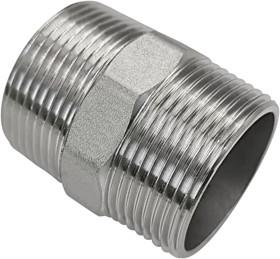 Beduan Stainless Reducer Hex Nipple 1/2" to 3/8" Male NPT Pipe Fitting for Water Air Gas Fuel (Pack of 2)