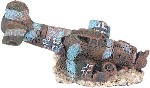 POPETPOP Acuario Plane Wreck - Decoración de avión estrellado de resina para pecera