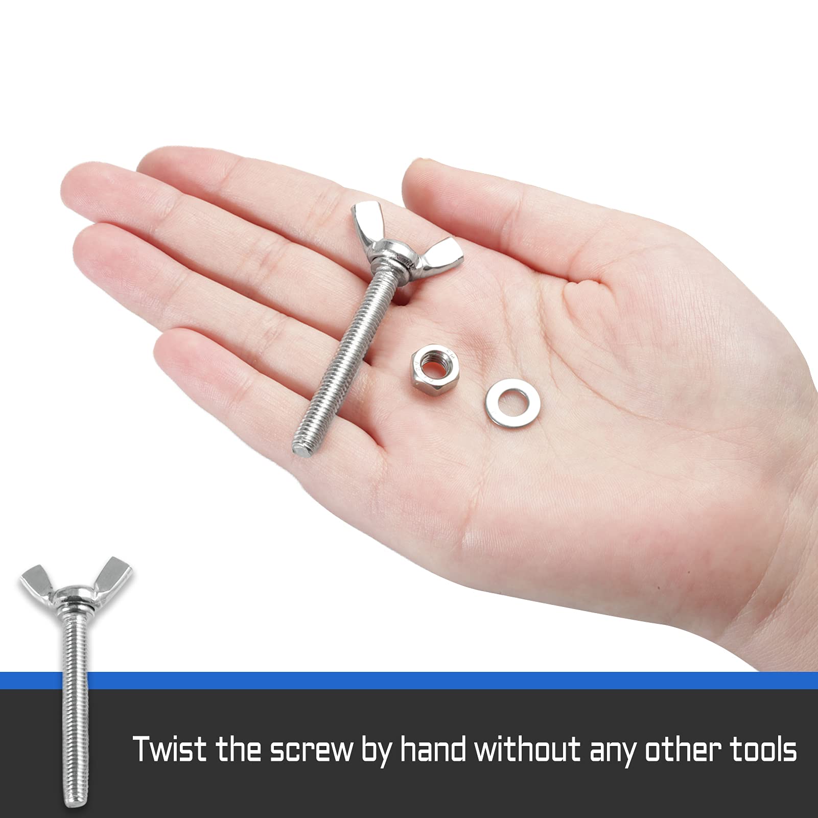 LEONTOOL 12 Pcs Butterfly Thumb Screws with Wing Knob M6x45mm Thumb Screws 304 Stainless Steel Screws Nuts and Washers Butterfly Bolts and Nuts - Image 4