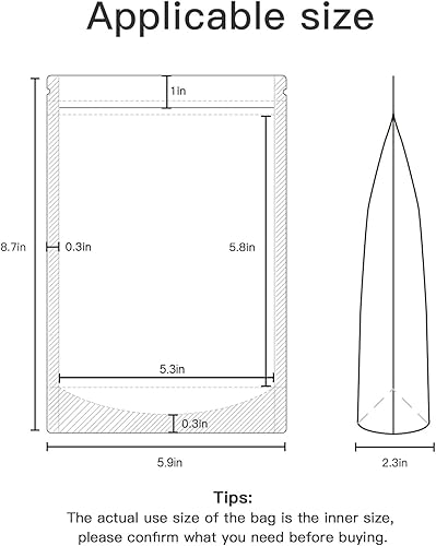 Miniatura 8 de 100 bolsas resellables, bolsas de alimentos mate de 5.5 x 8.7 pulgadas, bolsas de almacenamiento de alimentos con cierre de cremallera para