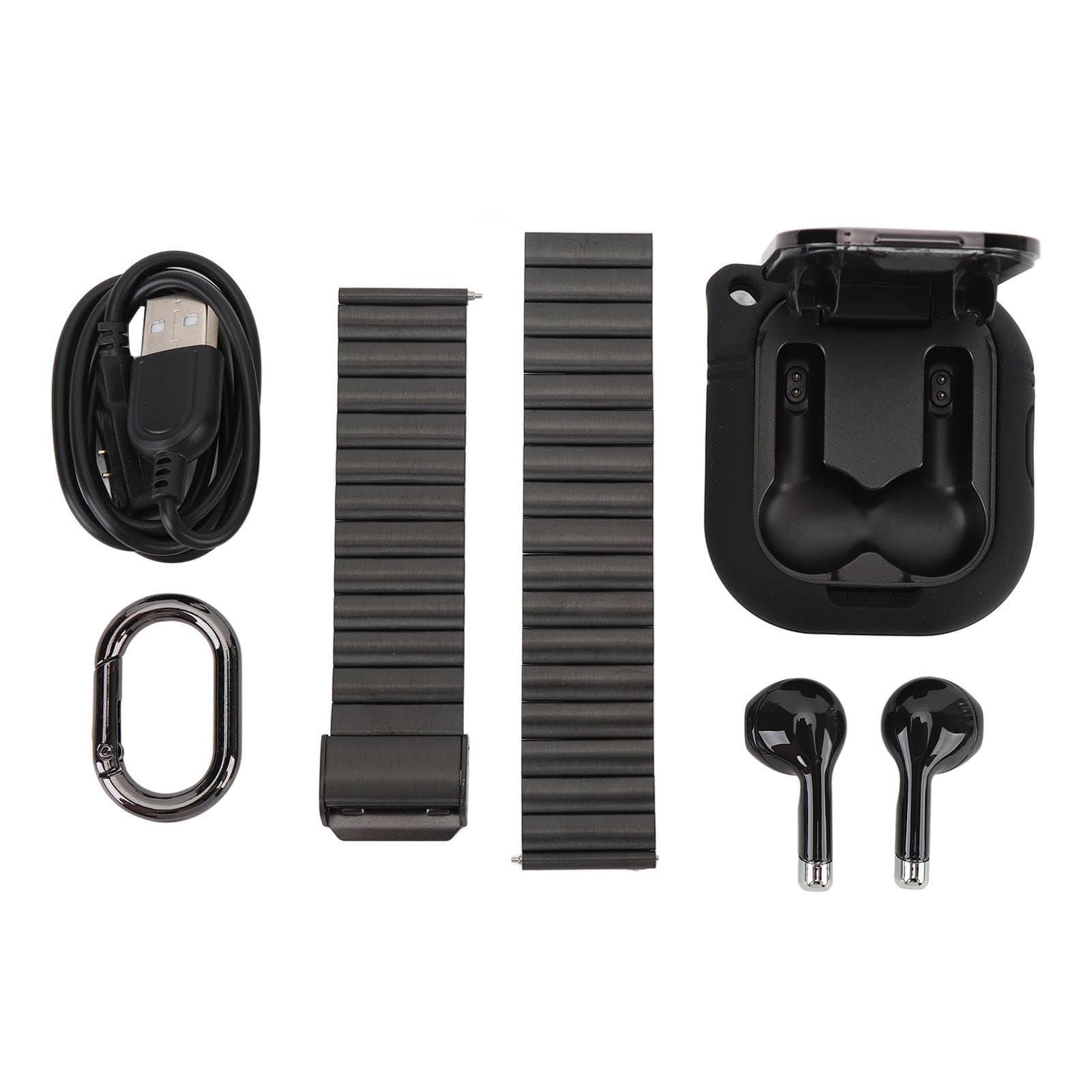Generic Earmphone Smart Watch, NFC Smart Fitness w 1 2,01 -calowy TFT Wireless z Wibracyjnymi Przypomnieniem, Aby wykonać ćwiczenie (Czarny ze stalowym paskiem)