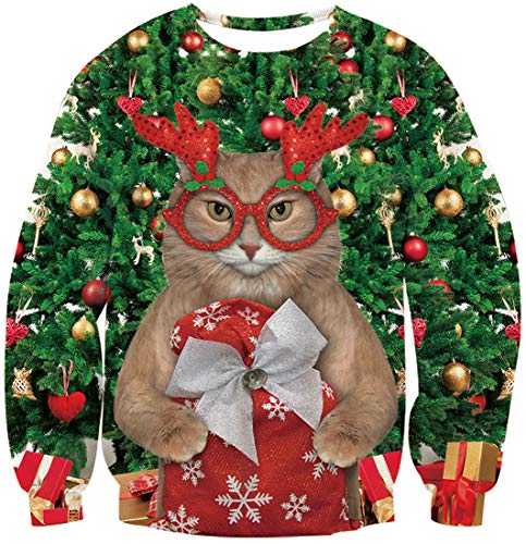 Rave on Friday Unisexe Laid NoëL Pull 3D NoëL Chat Conception Pull DrôLe à Manches Longues Pull...