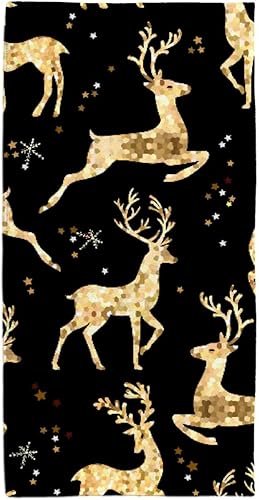 Toalla de baño de mano para baño, cocina, Navidad, ciervos dorados, absorbentes, para la punta de los dedos, paño suave para secar platos para