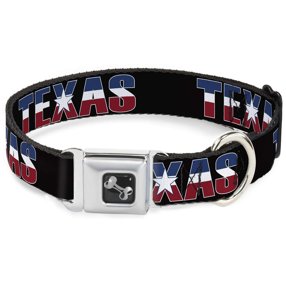Buckle-Down Obroża dla psa z klamrą pasa bezpieczeństwa - TEXAS w/Star czarny/biały/niebieski/czerwony - szerokość 3,8 cm - pasuje na szyję 40-58 cm - rozmiar M