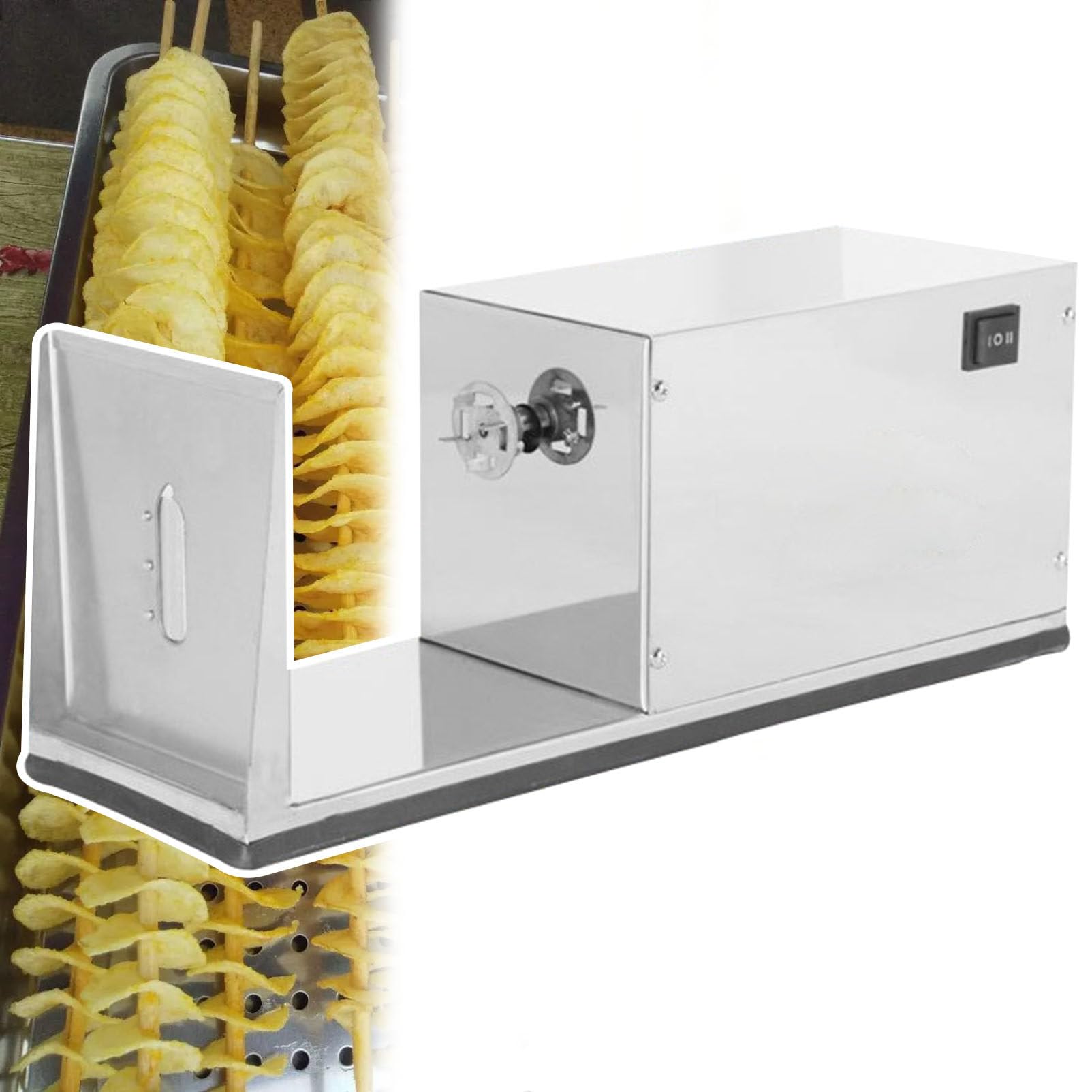 Elektrische Tornado Aardappelsnijder, Aardappel Spiraalsnijder, Roestvrijstalen Spiraal Aardappel Chip Toren Machine, Automatische Aardappel Tornado Snijmachine voor Fruit, Aardappelen, Komkommer