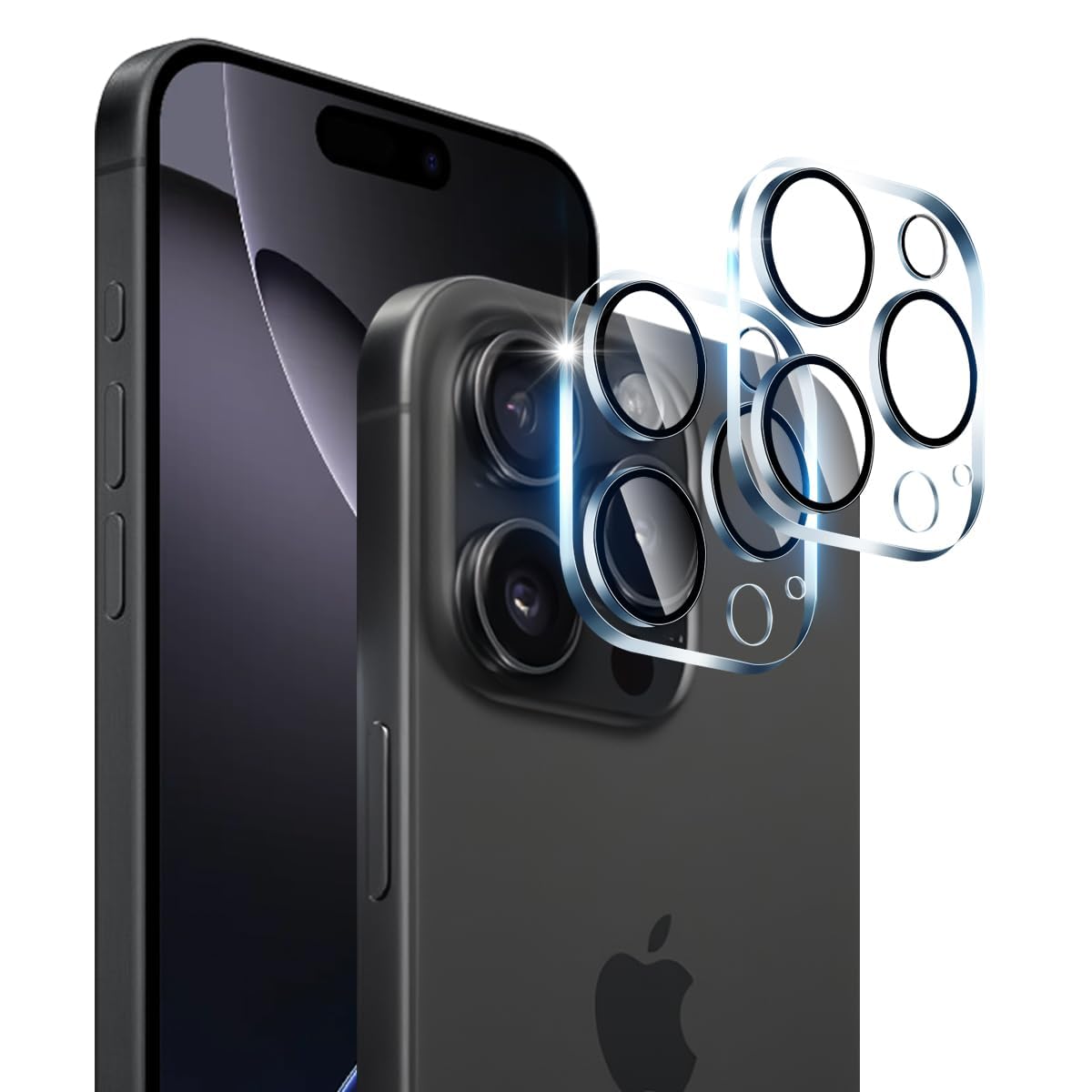 【2枚セット】 対応 iPhone 16 Pro/16 Pro Max カメラフィルム 2枚 アイフォン16プロ / アイフォン16プロマックス レンズ保護カバー 黒縁取り 露出オーバー防止 【 日本硝子素材 9H強度 】 対応 iPhone 16 pro / 16 pro max レンズフィルム 耐衝撃 飛散防止 ゼロ気泡 簡単貼り付け
