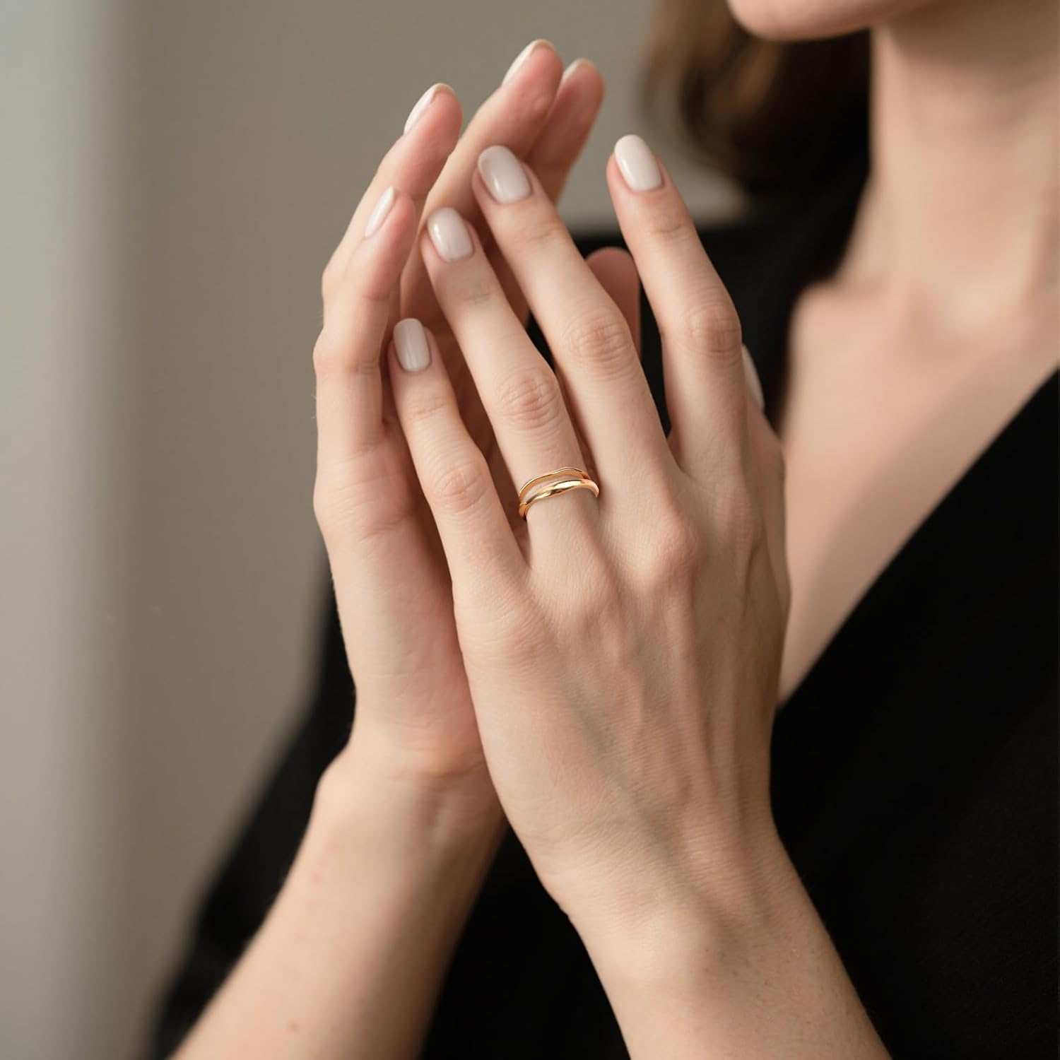 2pcs Gold Stackable Rings, Ladies Gold-Plated Knuckle Ring Set Exquisite Wave Thick & Thin Engagement Finger Stacking Jewelry Gift for Women Thumb Anniversary Birthday Wedding - Image 7