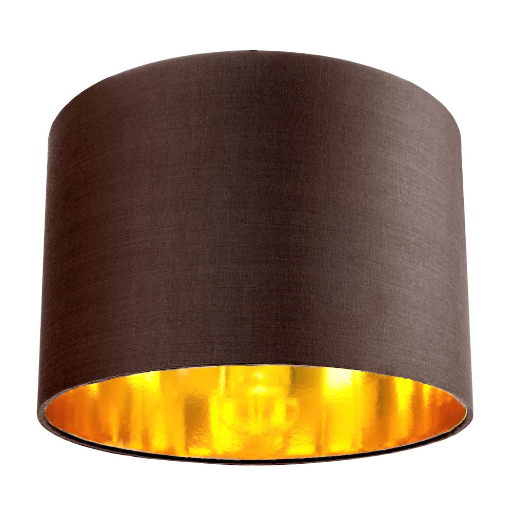Contemporary and Chic Ochre Cotton 10" Table or Pendant Circular Drum Lamp Shade with Shiny Gold Inner - 60watt Maximum by Happy Homewares — view 67