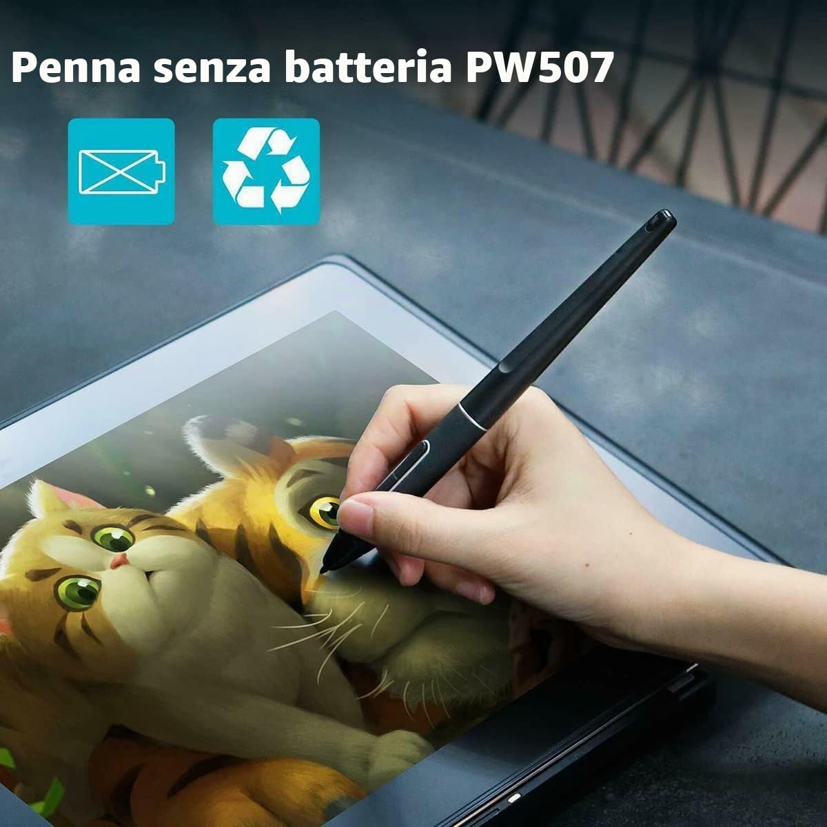 Penna Digitale Stilo per Touch Screen, Smart Pencil Stilo, PW507 Penna per Tavoletta Grafica Portatile 8192 Penna per Tablet Digitale Ad Alta Sensibilità di Livello Nero per Tablet Kamvas Pro 12