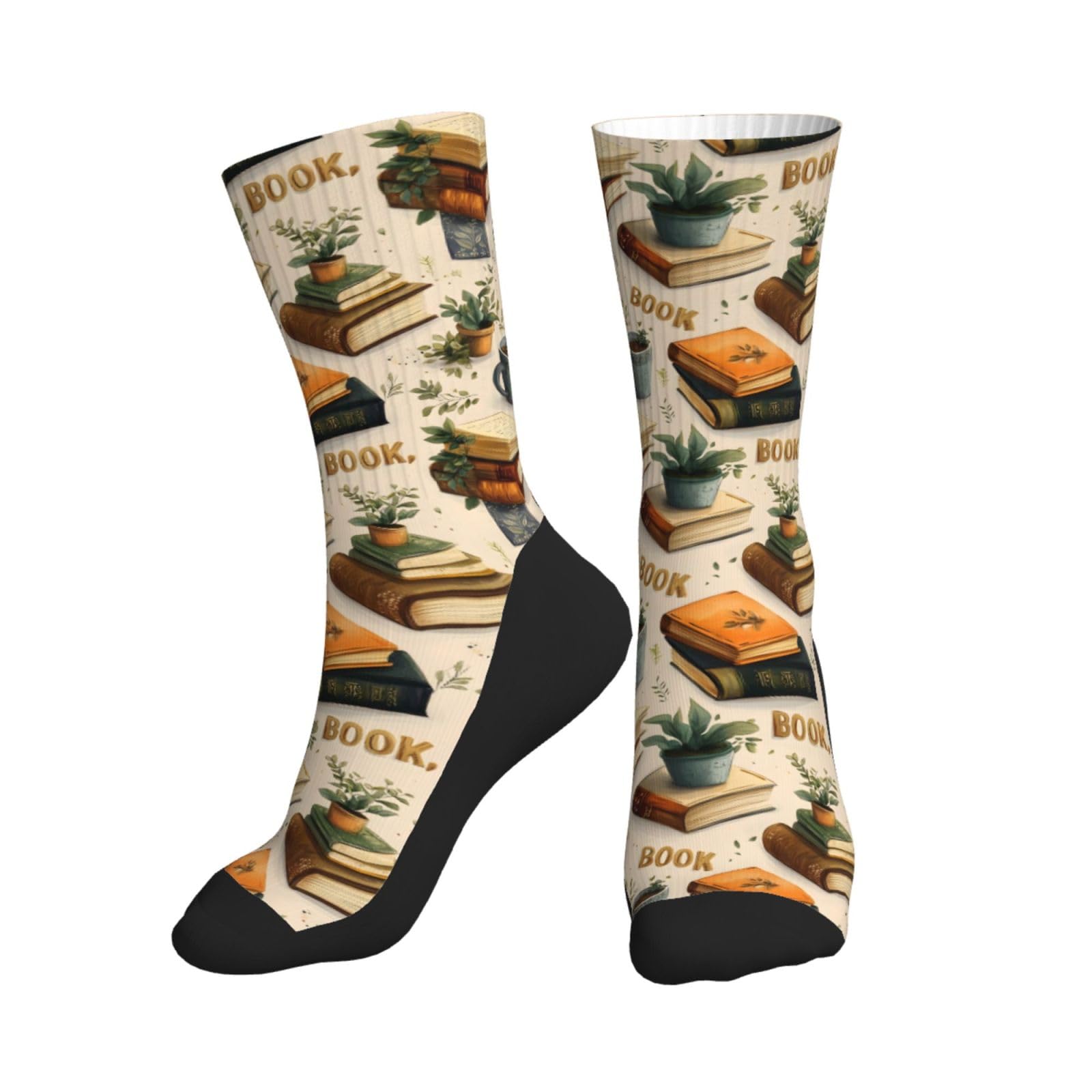 Anceky Unisex As Pic Coffee Book Print Crew Socks For Women Men, Novelty Funny Socks Unique Dress Sock For Women Men