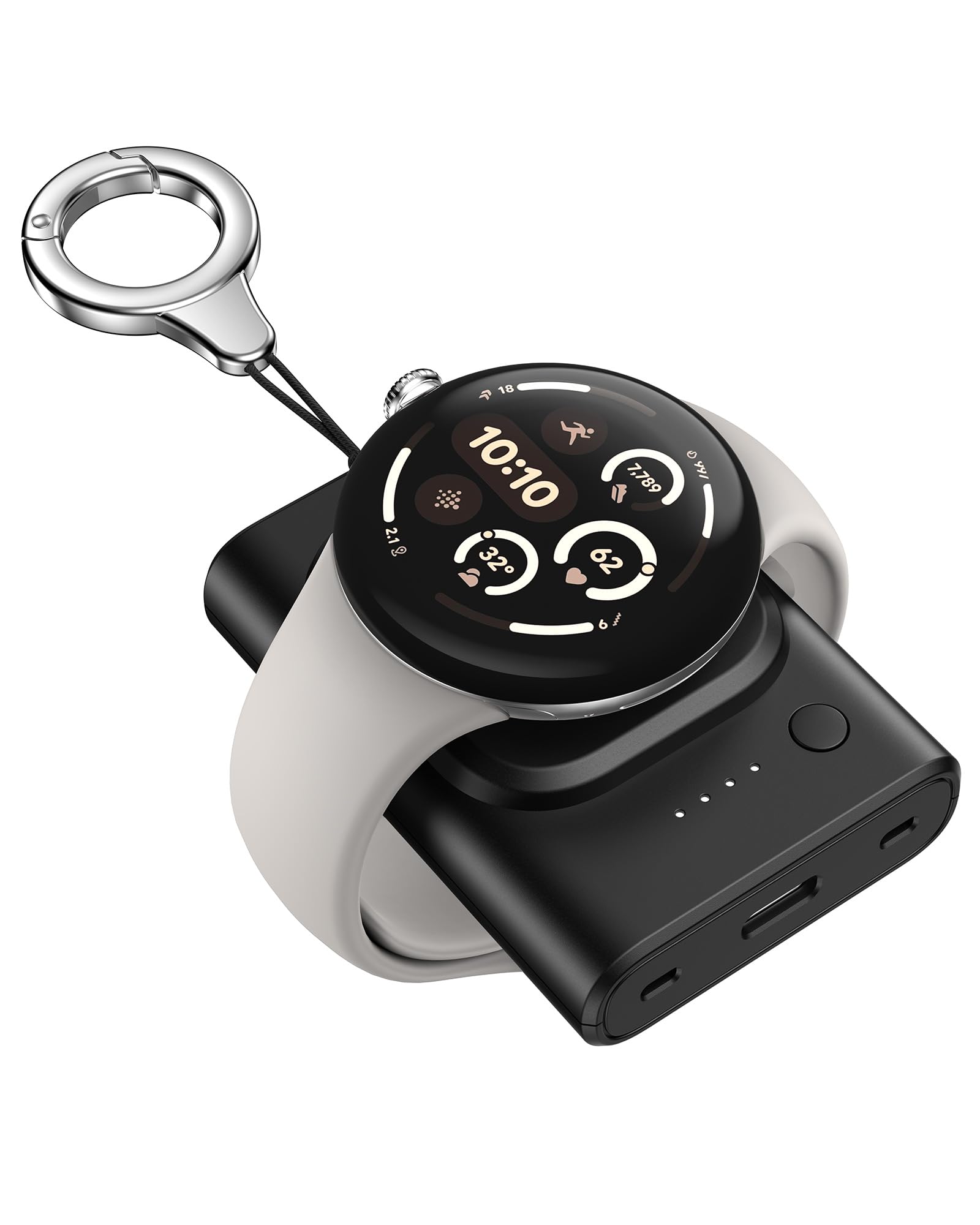 【Pixel Watch専用 充電器】1800mAh モバイルバッテリ、Pixel Watch 3/2 & Fitbit Versa 4/Versa 3/Sense 2/Sense/Ace LTE対応(Pixel Watch 4/1非対応)、ピクセルウォッチ 充電器、小型軽量設計 キーホルダー付き、SwanScout 305G2