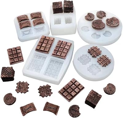 Silicone Waffle Mold Set, 5Pcs Miniature Waffle Chocolate Biscuit Cookie Candy Maker Molds Shapes, Small Fondant Cake Making Mold for Baking