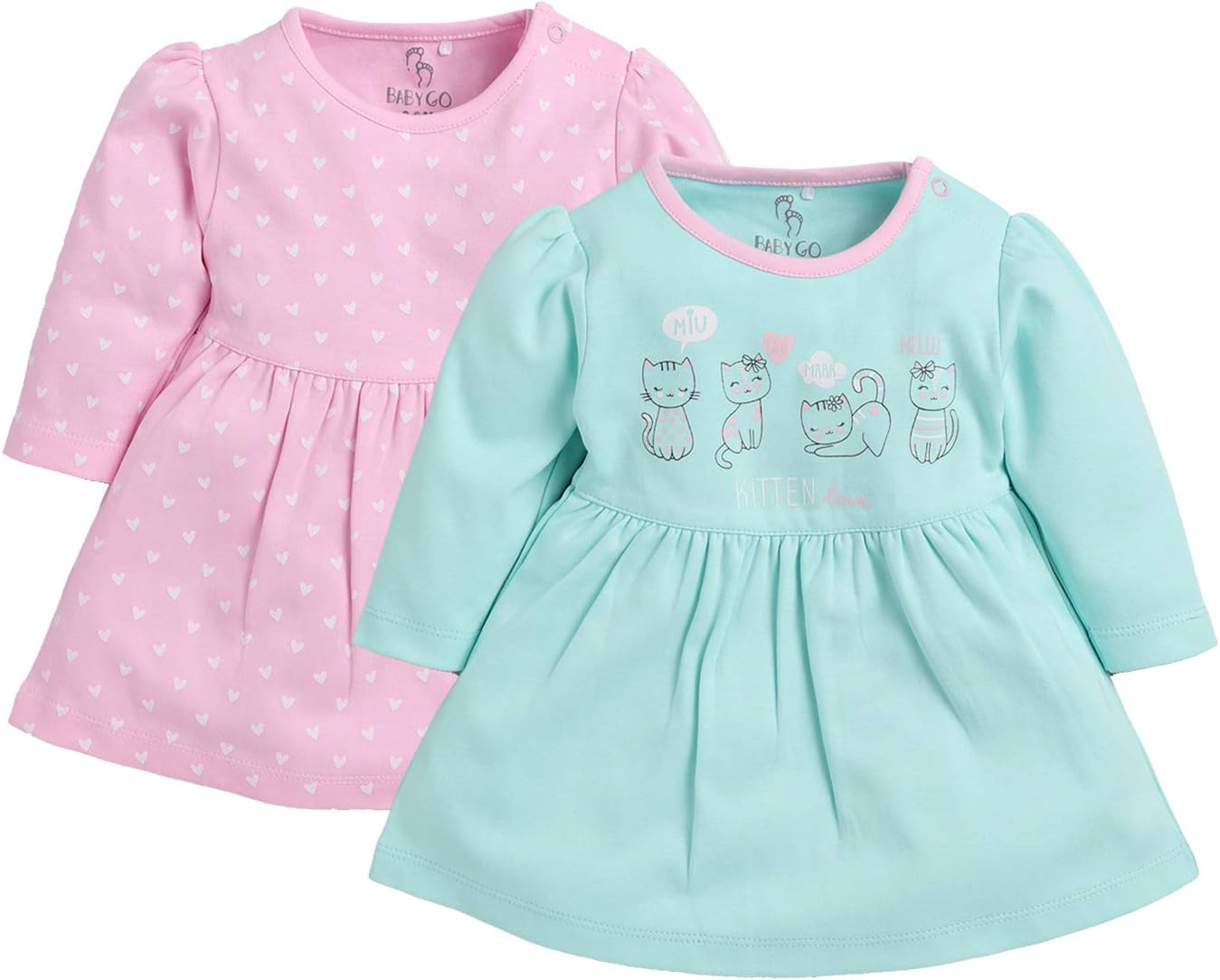 Full Sleeve Regular Round Neck A Line Frocks for Baby Girls (Pack of 2) Pink