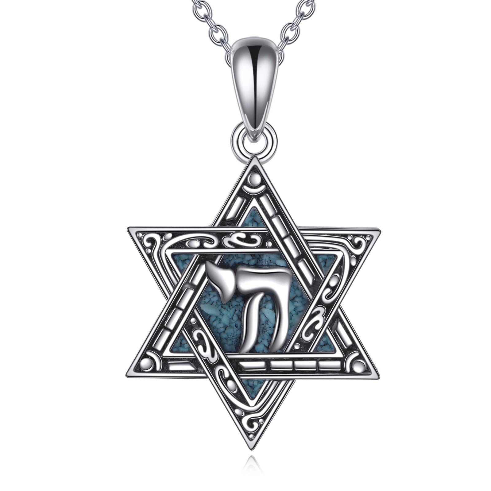 ONEFINITY Collana con ciondolo a forma di stella di David, in argento Sterling 925, con turchese, gioiello ebraico cristiano, regalo per donne e uomini