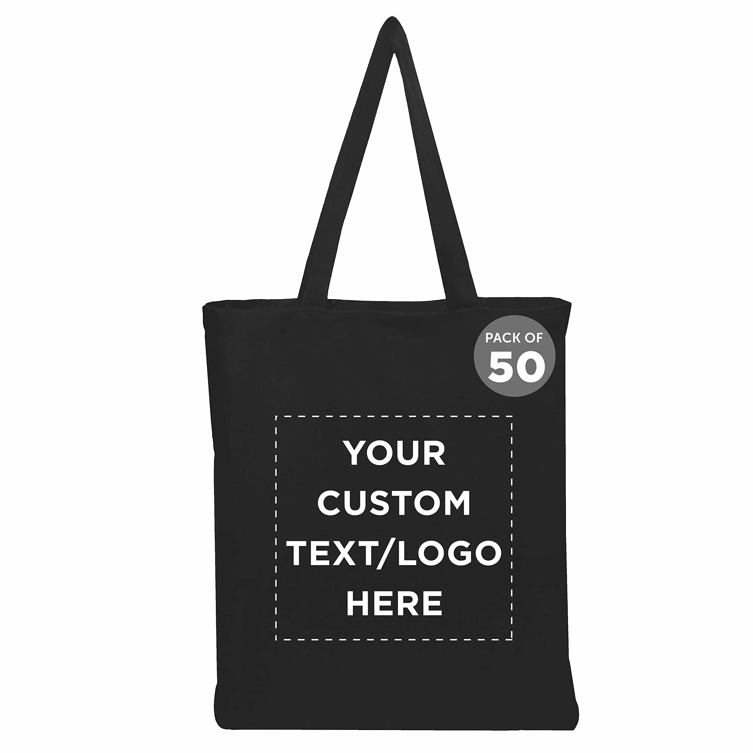 DISCOUNT PROMOS Custom Cotton Canvas Tote Bags Set of 50, Personalized Bulk Pack - Reusable, Great for Shopping, Grocery, Beach, Picnic, Wedding