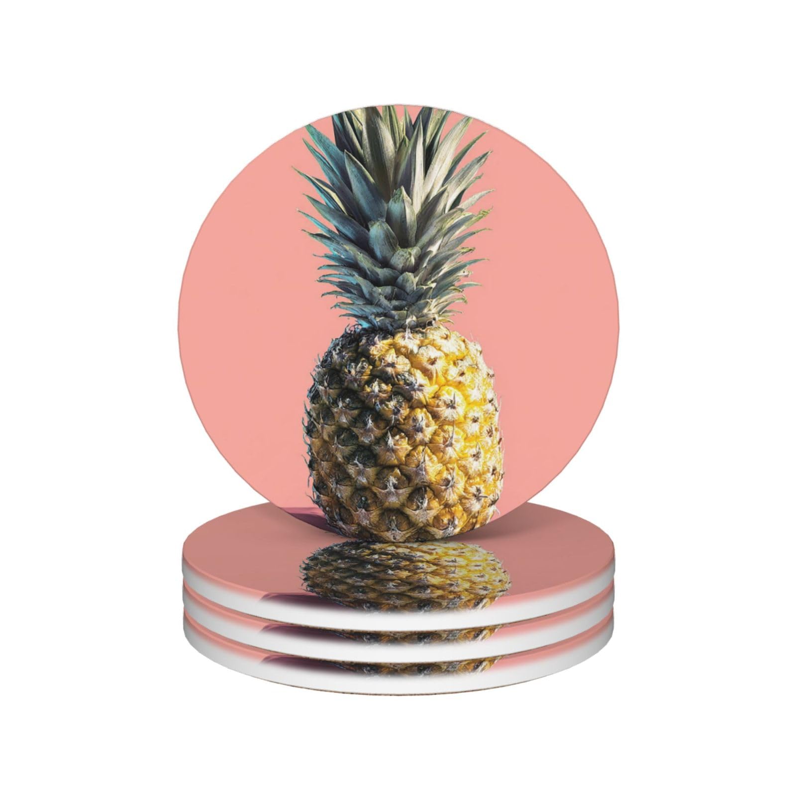 Drink Coasters 4Pcs Round CeramicCoaster with Holder Pineapple Coasters for Drinks Coffee Cup Mat Heat Resistant Coaster for Tabletop Protection Desk Accessories Office Home Decor