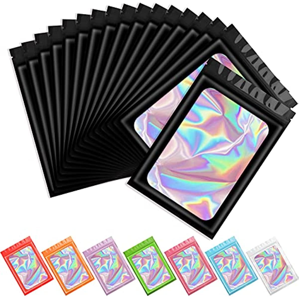 100pcs Pack Odor-proof Mylar Bag Holographic Bag Resealable Odor-proof Bag Food Storage Foil Bag and Lip Gloss Jewelry Eyelash Pack (Black, 4" x 6")