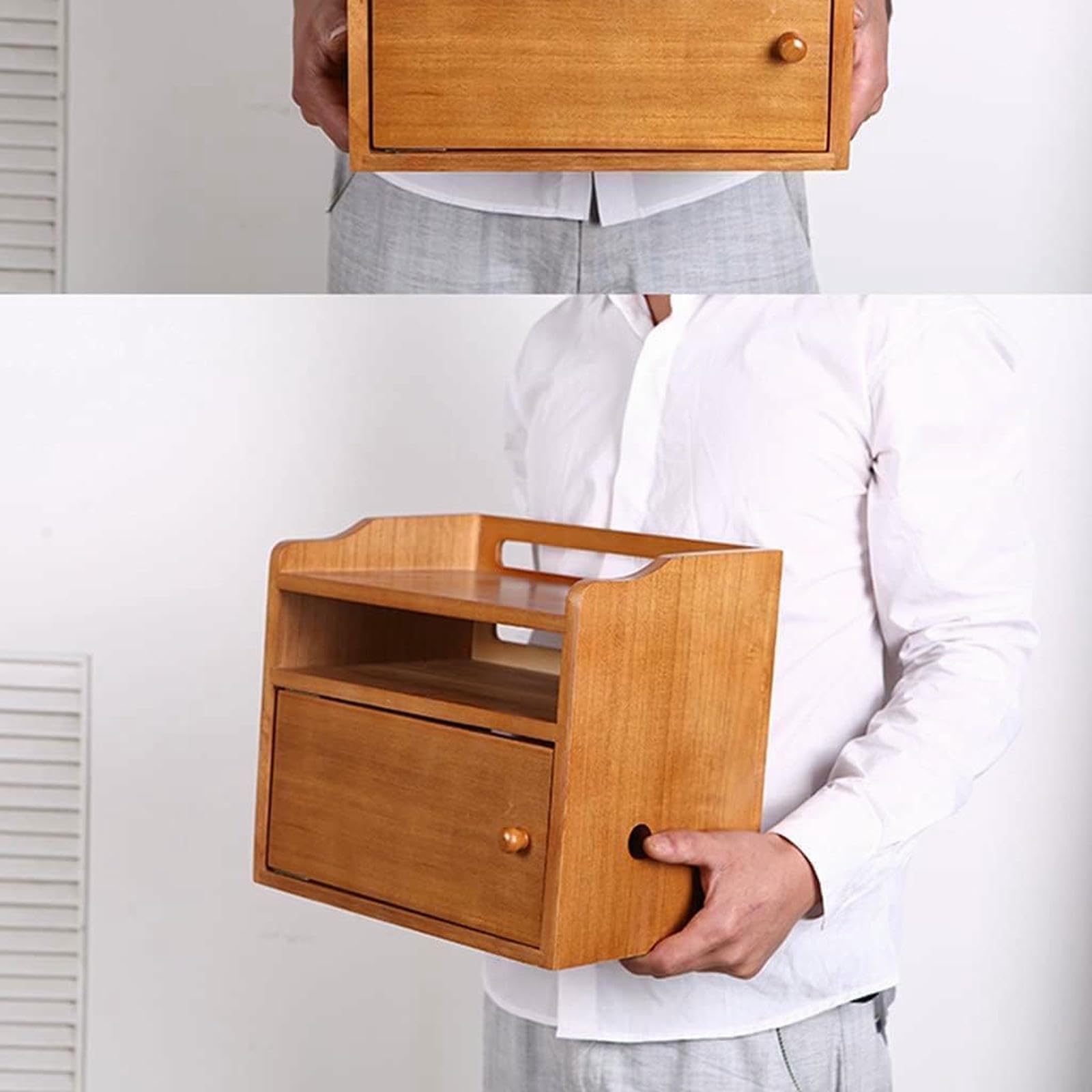 Bezprzewodowe Szelf Z Litego Drewna Z Zestawem Komputerowym Z Zestawem Organizer Z Zestawem Pudełka Wi -Fi Dla Górnego Koloru Drewna 39,7 * 21,4 * 28,4 Cm