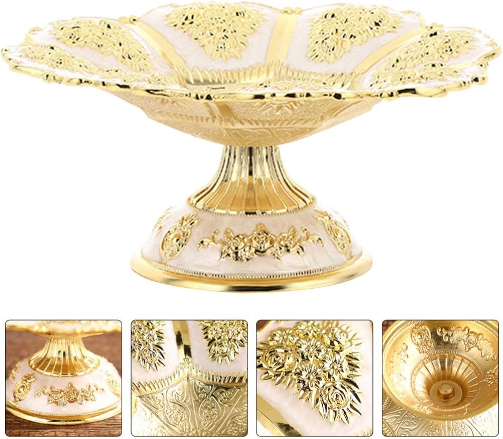 UPKOCH Gold Metal Fruit Plate 7X7 Inch European Style Decorative Footed Tray for Home Dining Table Candy Snacks Serving Dessert Dish
