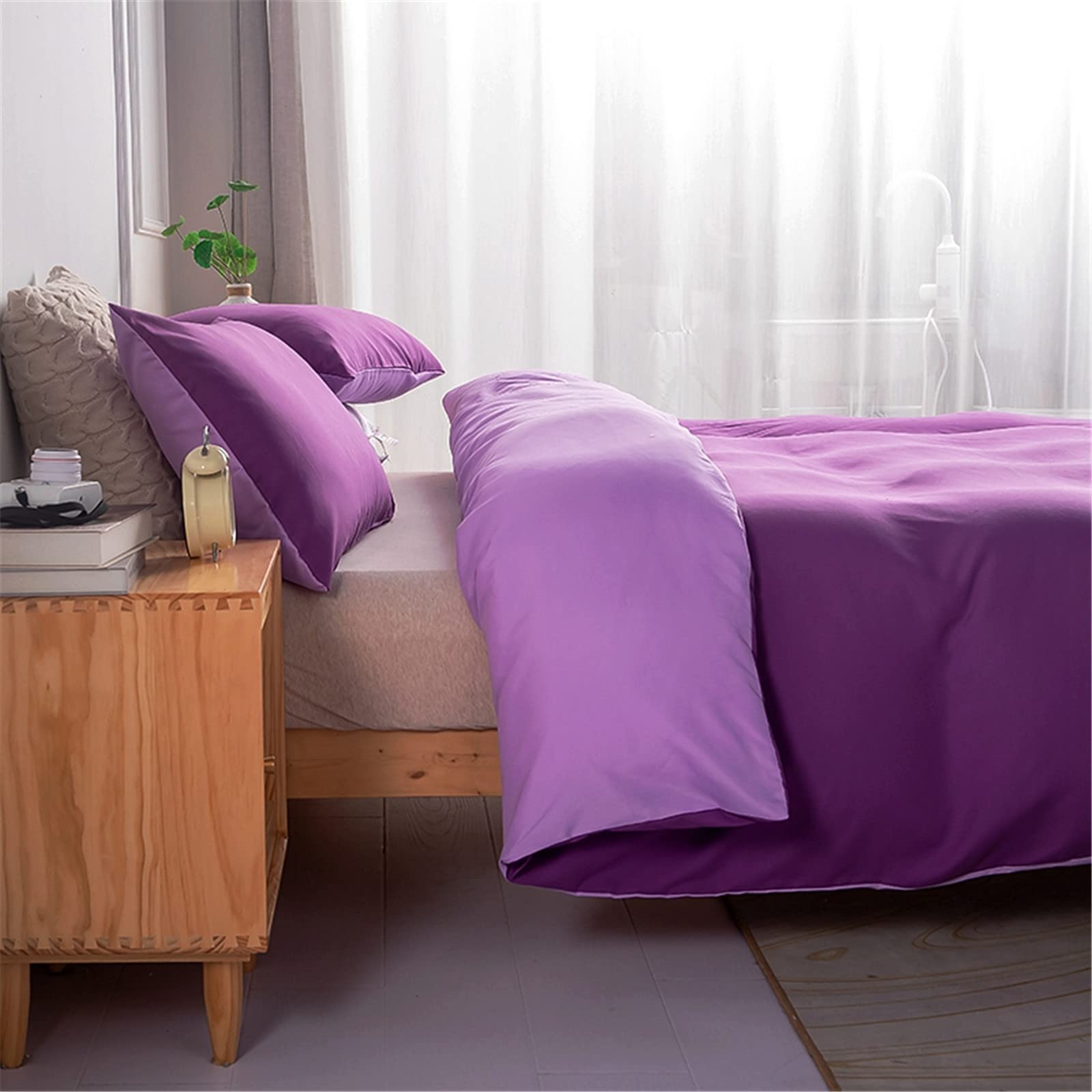 Odot Copripiumino Tinta Unita, Set Biancheria da Letto con Copripiumini e Federe, Set di Biancheria da Letto per Singolo Matrimoniale King Size (Porpora,150x200cm-2 Pezzi